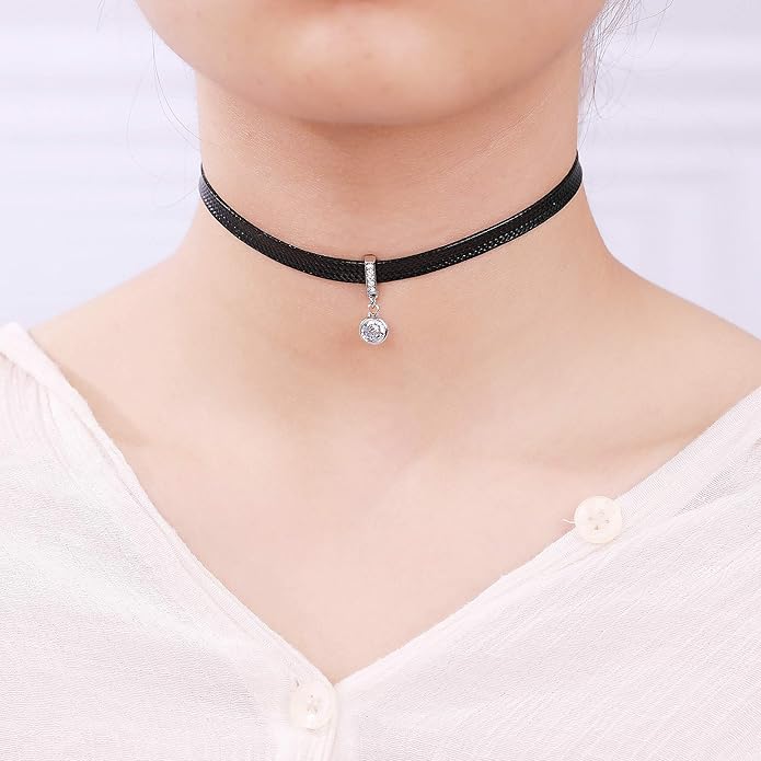 Yonhon Black Choker Necklace for Women,Gold/Siver Tone Choker Necklace with Elegant Pendantant