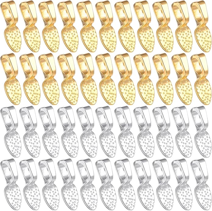 200 Pcs Jewelry Bails, Glue on Shovel Pendant Bails, Spoon Shaped Flat Pad Bail Pendant Charms, Alloy Jewelry Findings for DIY Necklace, Bracelet, Earring, Keychain Craft (Gold, Silver)