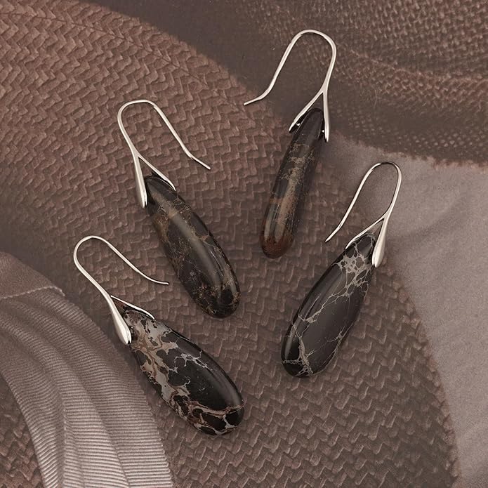 Natural Healing Stone Fishhoop Dangle Drop Earrings Statement Gold silver earrings