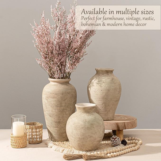 9.06 Inch Tall Vintage Ceramic Flower Vase, Rustic Farmhouse Vase - Image 7