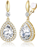 THUNARAZ Elegant Clip on Earrings for Women Sparkling Teardrop Dangle Clip Earrings Non-Pierced Rhinestone Cubic Zirconia Wedding Prom Jewelry 14K Gold and Silver Tone