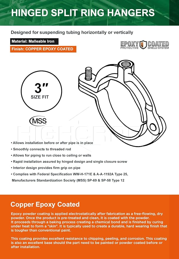 HIGHCRAFT HINGC-03-5 Industrial Decor Hinged Split Ring Pipe Hanger 3 in. Copper - Image 5