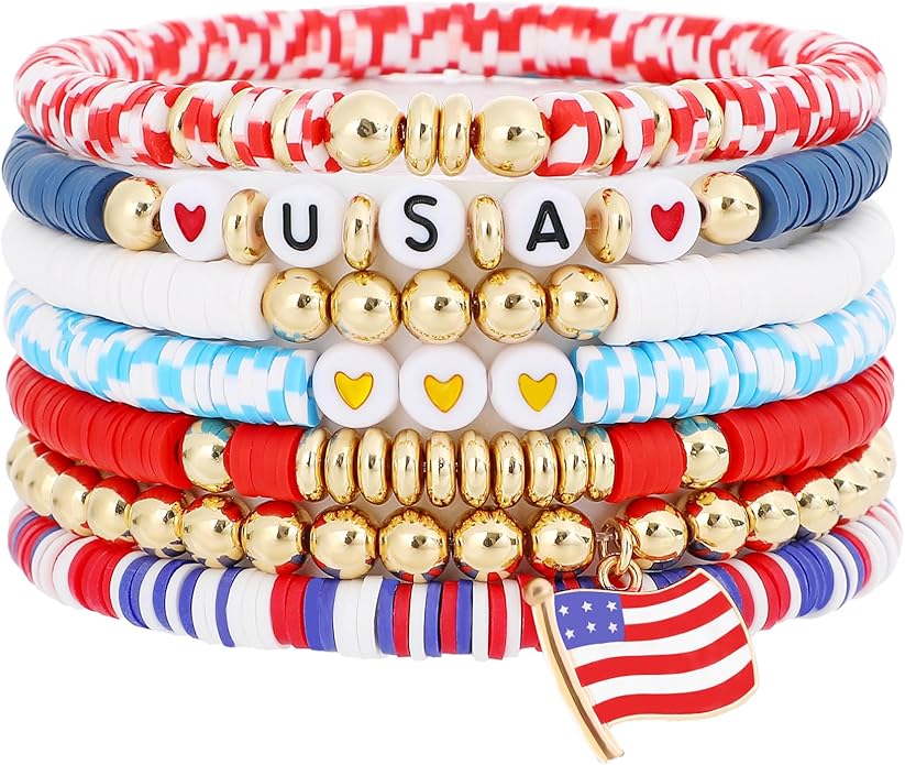 Heishi Beaded Stretch Bracelets for Women Stackable Polymer Clay Beads Bracelets Friendship Boho Summer Beach Bracelet Jewelry Set