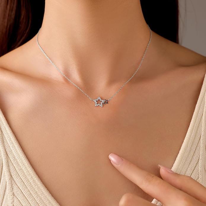 LOVECOM Valentines Gifts S925 Sterling Silver Heart Necklace for Women Dainty 14k Gold Plated CZ Infinity Double Cross Star Pendant Choker Necklaces Trendy Bead Chain Jewelry Gifts for Mom Daughter