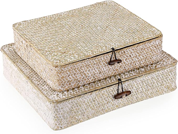 Hipiwe Set of 2 Flat Woven Wicker Basket Bins by Hipiwe