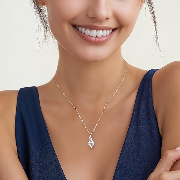 ANDSO Valentine's Day Gift Moissanite Heart Pendant Necklaces for Women, 925 Sterling Silver Necklace with Birthstone, Ideal Anniversary Present or Birthday Jewelry Gifts for Mom Wife Her Girlfriend
