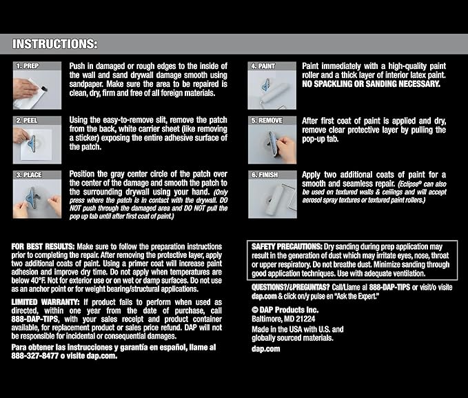 DAP Eclipse Rapid Wall Repair Patch, 2 in, 4 Pack - Image 2