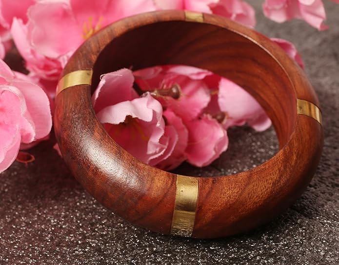 Touchstone wood bracelets for women bangle wooden jewelry handmade artisan bangles natural handcrafted brown olive stylish chunky boho bohemian bracelet brass metal inlaid woods stackable