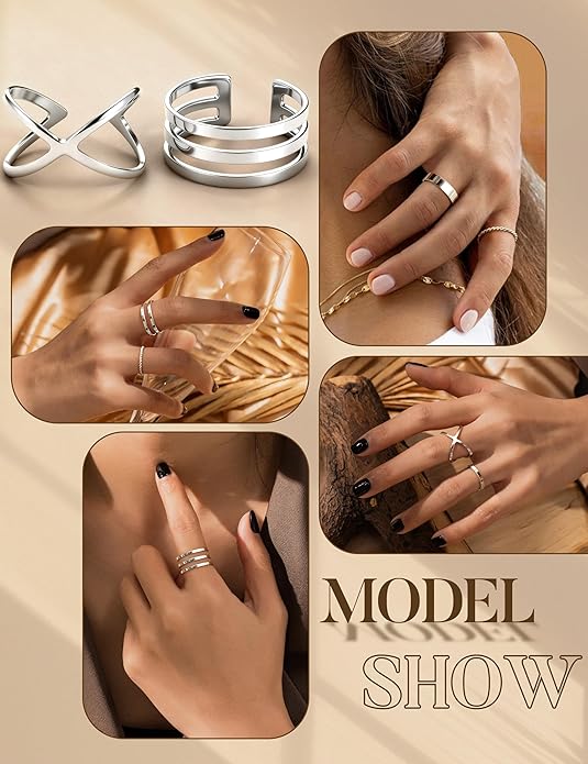 HAIAISO Silver Rings for Women Non Tarnish Stainless Steel Rings Set Dainty Gold Band Ring Stack Simple Stackable Thumb Pinky Ring for Multiple Size