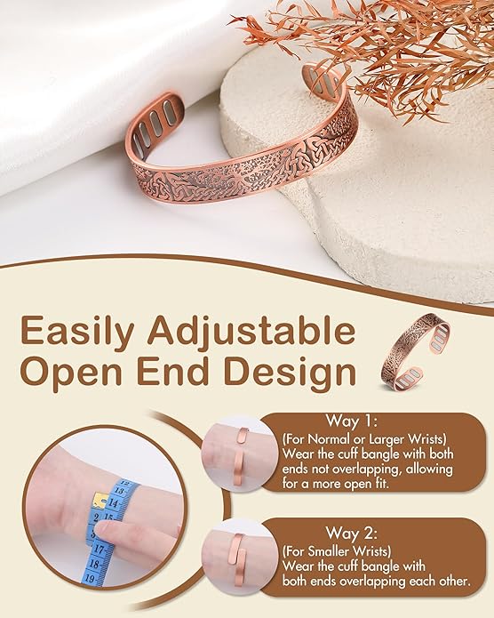 Feraco Copper Bracelet for Men, 5X Ultra Strength Magnetic Cuff Bangle with 5000 Gauss Neodymium Magnets, 99.99% Pure Copper Jewelry Gift, Adjustable