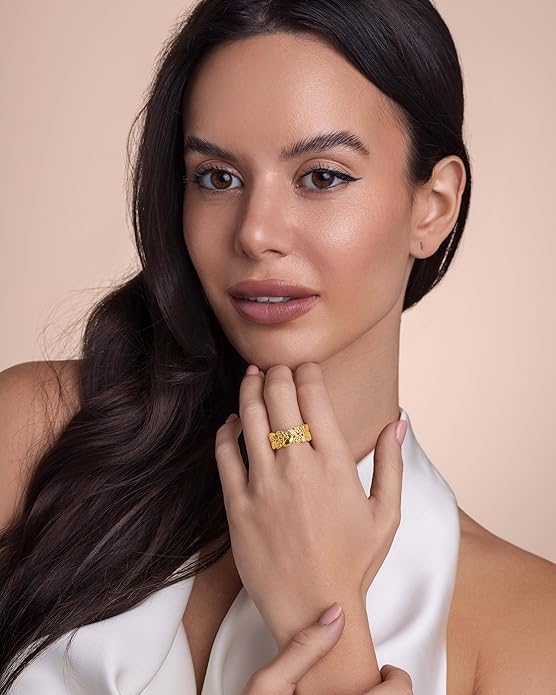 Gold Large Chunky Dainty Shell FULLY ADJUSTABLE Open Ring for Women by SNGIA, Summer Beach Handmade Adjustable Seashell Ring, Minimalist Stackable Ocean Themed Wedding Date Birthday Gift, Bold Exaggerated Irregular Wavy Trendy Ribbed Jewelry, Textured ...