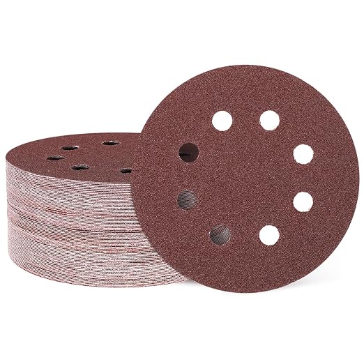 HARFINGTON 50 Pcs 5 Inch Sanding Discs 60 Grit Red Aluminum Oxide 8 Hole | Hook by HARFINGTON
