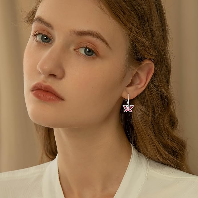 Women's Butterfly Leverback Dangle Earrings 925 Sterling Silver 5A Cubic Zirconia Jewelry for Valentine Mother's Day Birthday Gifts for Her