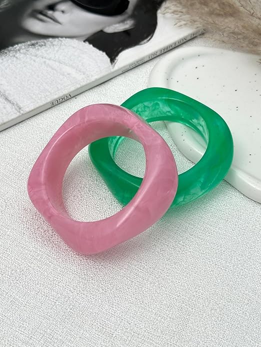ALEXTINA 3Pcs Acrylic Resin Bangles for Women, Wide Resin Bracelets Chunky Cuff Bracelets Set Stackable Bracelets, Summer Vacation Jewelry Gift for Women