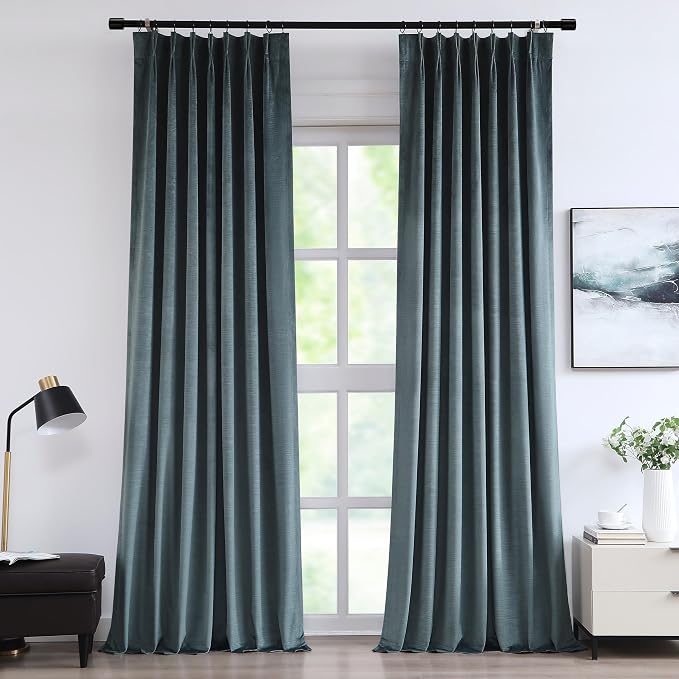 Vision Home Storm Blue Velvet Pinch Pleated Blackout Curtains 40Wx108L Inch | 2 by VisionHome