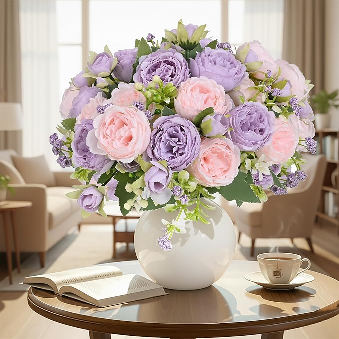 12 Bundles Peonies Artificial Flowers Bouquet, Lifelike Silk Fake Peonies by Unknown