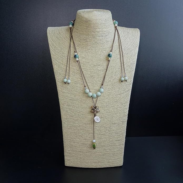 Boho Style Colorful Ceramic Bead Strand Necklace Adjustable Bohemian Jewelry Gift for Women, Fashion Clothing Matching Necklace