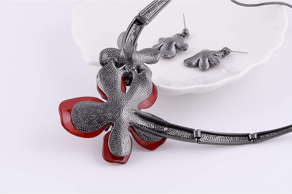 AMYJANE Vintage Statement Jewelry Set - Spring Leaf Flower Floral Plant Necklace Earring Set Crystal Rhinestone Fashion Costume Jewelry for Women Prom Party Unique Gift