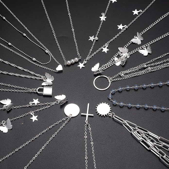 12pcs Chain Gold Bead Necklace Coin Moon Star Pearl Pendant Chain Choker Multilayer Necklace Leather Cord Set for Women Men Adjustable Gold Tone