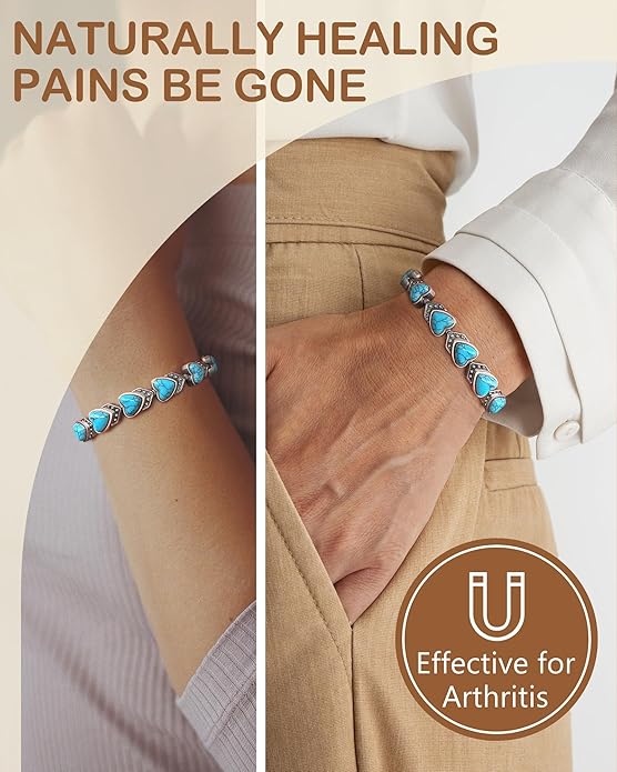 Feraco Pure Copper Bracelets for Women, Ultra Strength Magnetic Bracelet with 3800 Gauss Magnets & Natural Turquoise & Stones, Adjustable, Jewelry Gift