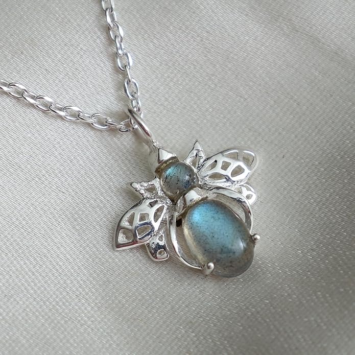 925 Sterling Silver Animal Pendant Necklace Collection for Women | Handmade Natural Gemstone Jewelry | Cat, Bee, Turtle & Bug Designs | Hypoallergenic Silver Necklace Gift for Her