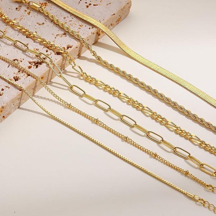 Gold Bracelets for Women, 18K Gold Plated Dainty Paperclip Link Chain Bracelets Thin Cute Stackable Bracelet Pack Fashion Accessories Gifts for Women