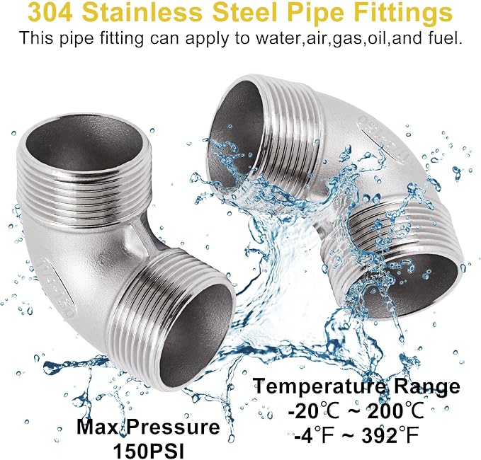 90 Degree Elbow 1PCS, 1-1/4" NPT Male X 1-1/4" NPT Male 304 Stainless Steel - Image 5