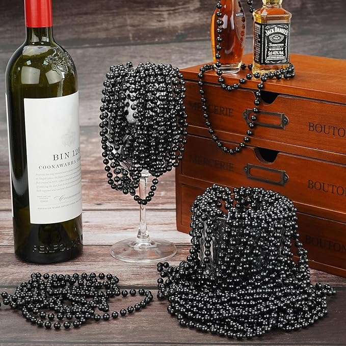 YAXINRUI 12 PCS Black Bead Necklaces, Black Mardi Gras Beads, Halloween Beads Necklaces, New Year Eve Necklaces, 33 Inch Beaded Necklaces for Mardi Gras Christmas Halloween Festive Events