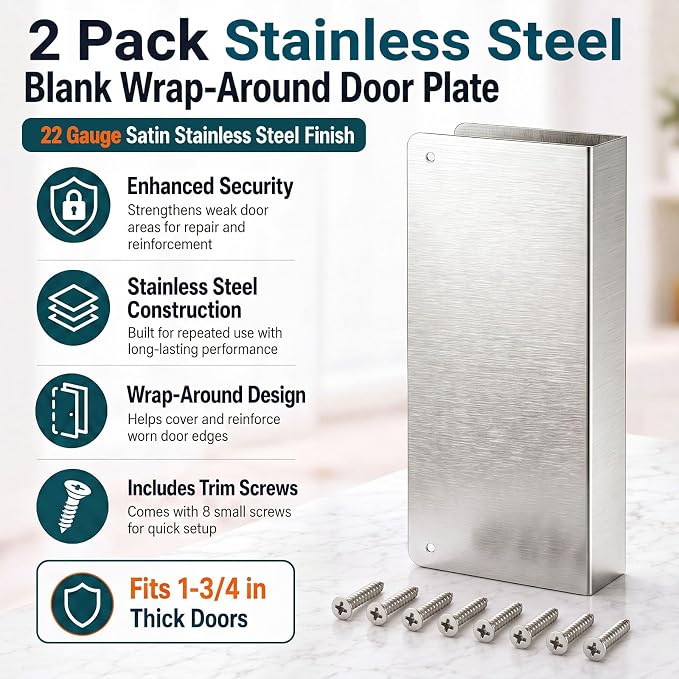 2 Pack 22 Gauge Stainless Steel Blank Wrap-Around Door Plates | 5 x 12 in - Image 3