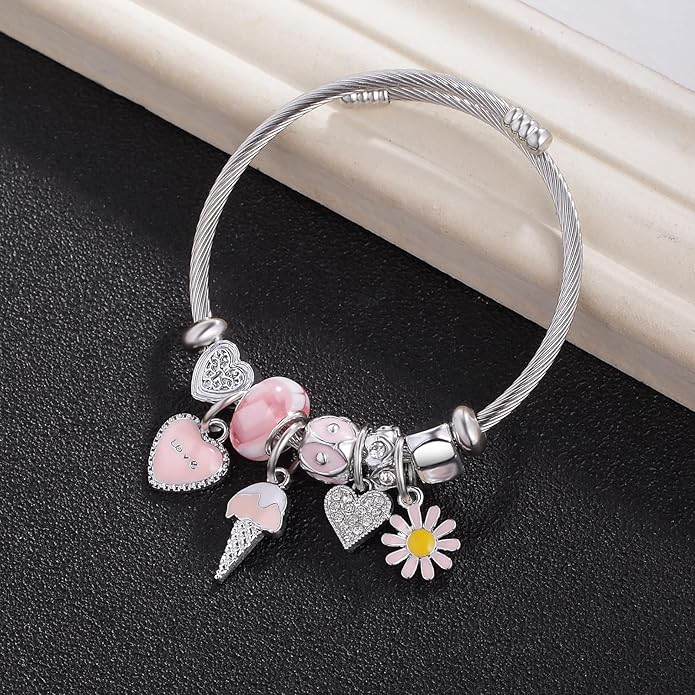 Charm Bracelets for Girls Cute Cartoon Friendship Bracelets Adjustable Bangle Gifts for Girls DIY Jewelry