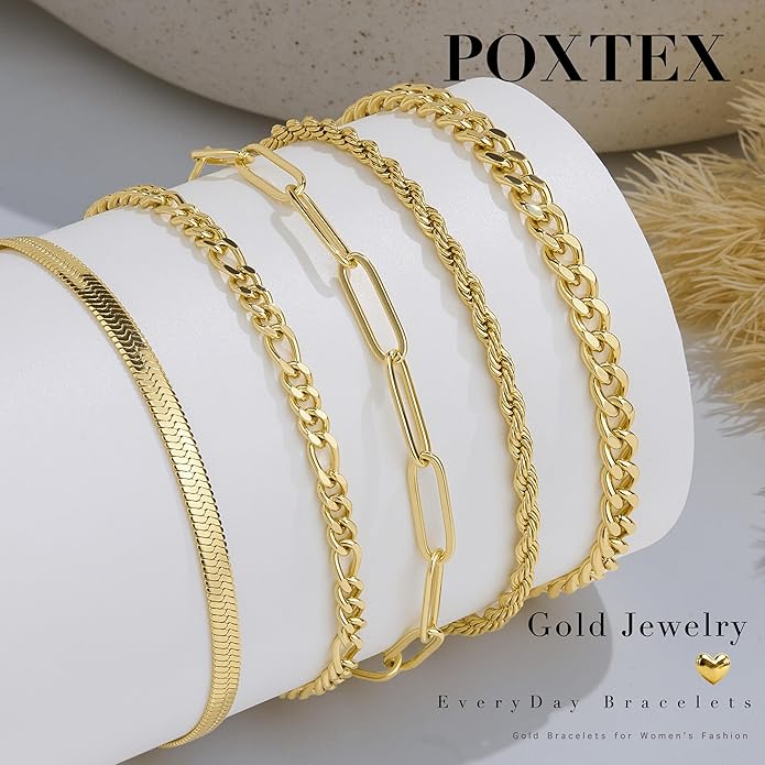 Gold Bracelets Set for Women Stack, Dainty Thick Bracelets Stack for Women Trendy, Simple Thin Gold Plated Cuff Stackable Bracelets With Beaded Cuban Paperclip Snake Rope Bangle Hand Chain Jewelry Gifts for Women Non Tainish