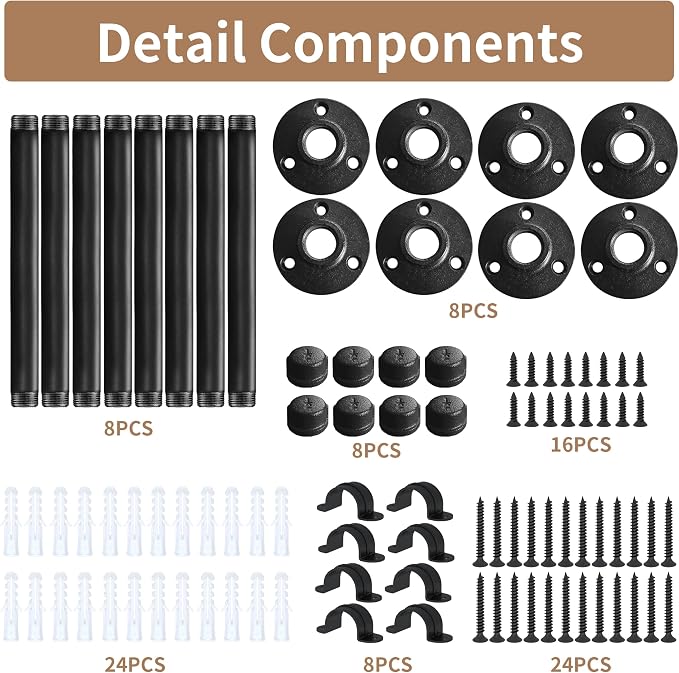 Industrial Pipe Shelf Brackets for 8 Inches Board, Heavy Duty Wall Mounted - Image 4