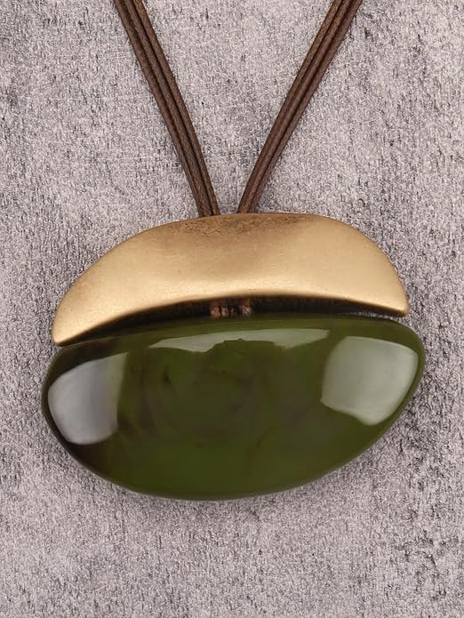 GelConnie Leather Necklace for Women Large Pendant Long Brown Necklace Circle Leather Choker Vintage Sweater Necklace Gold Chunky Boho Necklaces for Women