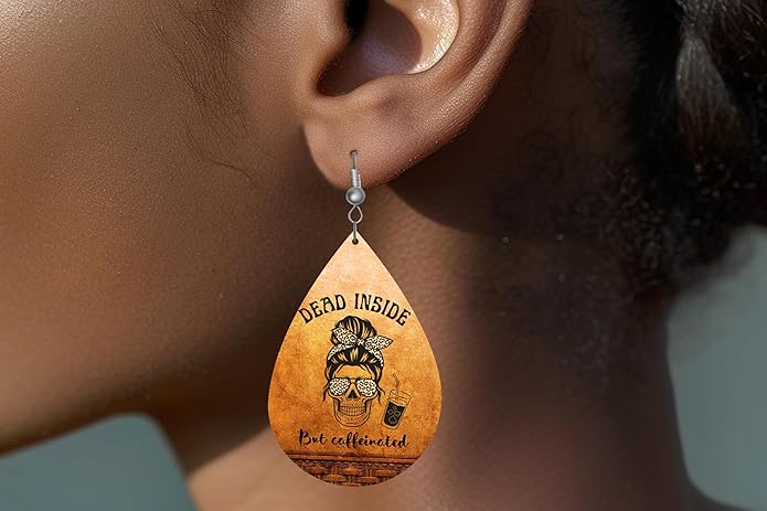 Teardrop Wood Earrings Light Weight Printed Image Dangle Jewelry, Fun and Funky