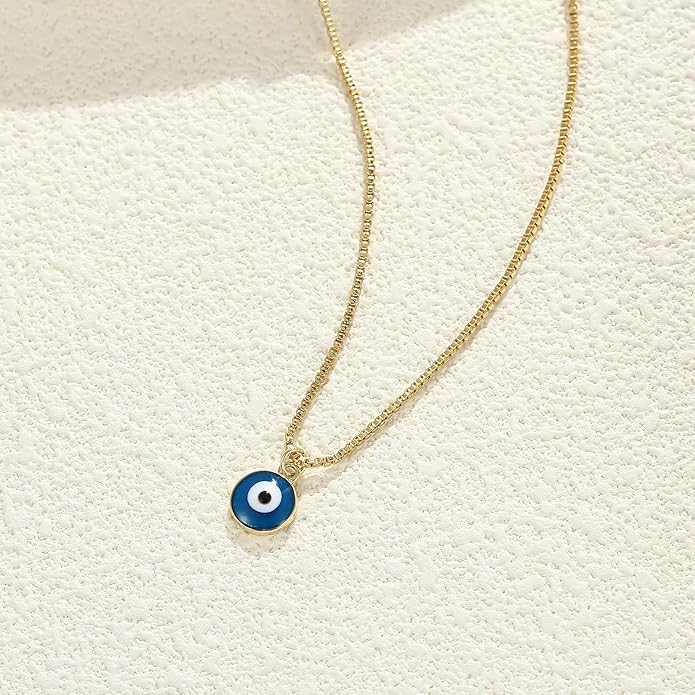 Evil Eye Necklace for Women 14K Gold Plated Delicate Necklaces Blue White CZ Diamond Pendant Necklace Cute Boho Tiny Evil Eye Lucky Protection Jewelry Gift for Women