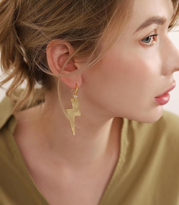 OZEL Gold Dangle Earrings for Women Brushed Finish, Matte Gold Statement Jewelry, 14k Gold Plated