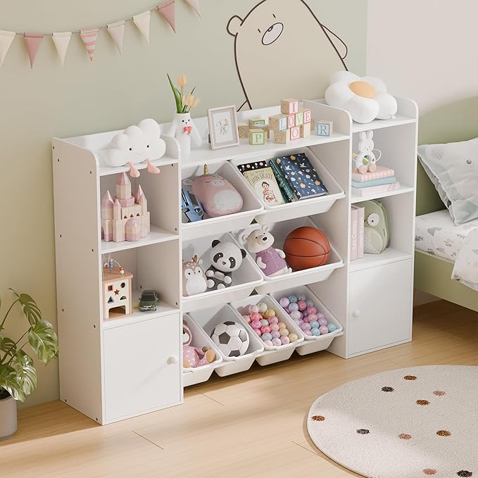 Large Kids Toy Storage Organizer, Toy Organizers and Storag with Bookshelf, Kid Bookshelf and Toy Storage with 6 Storage Cubbies and 8 Storage Bins for Kids' Rooms, Playrooms, and Nurseries