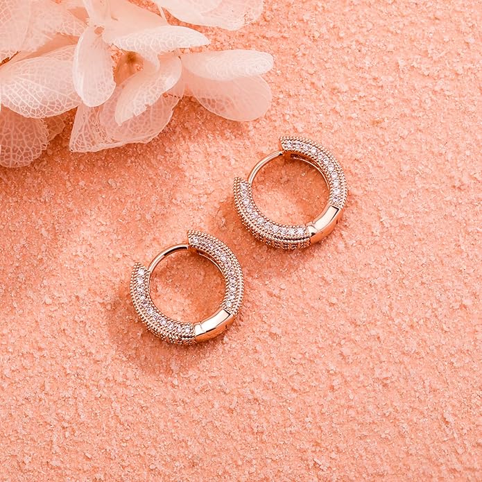 TOPGRILLZ Iced Out Hoop Earrings Cubic Zirconia Huggie Cartilage Cuff Hypoallergenic 14K Gold Plated Luxury Fashion Round Circle Earrings For Men Women