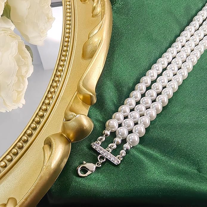 Zeffy Pearl Necklace 4MM/6MM/8MM Dainty Round Imitation Pearl Choker Necklace Wedding Pearl Necklace Delicate Jewelry for Women Simple Bridesmaid Jewelry Gifts