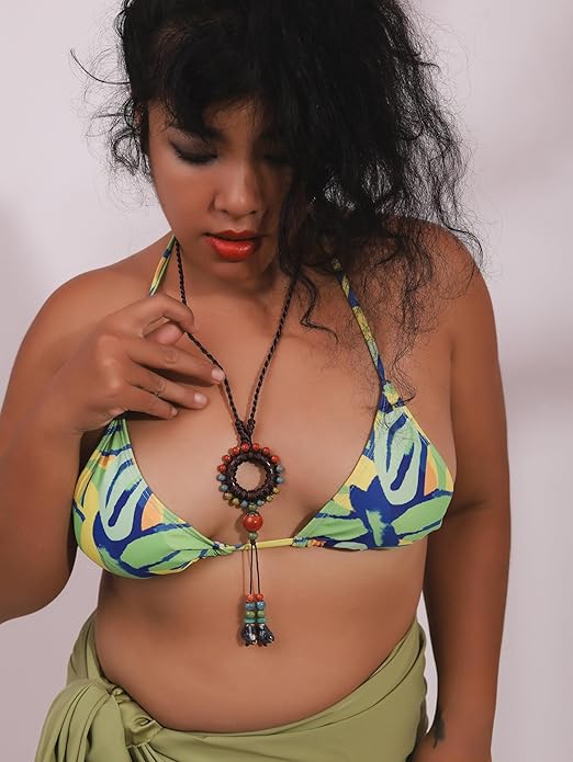 MINACHI Boho Hippie Colorful Ceramic Beads Strand O Ring Circle Charm Long Y Necklace, Vintage Bohemian Statement Jewelry Gift for Women
