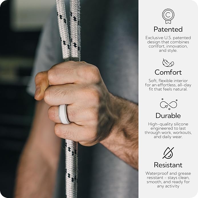 Rinfit Silicone Rings for Men 9mm Wide, 2mm Thick - Mens Rubber Wedding Bands - Infinity Ring with 2 Layers - Patented Design