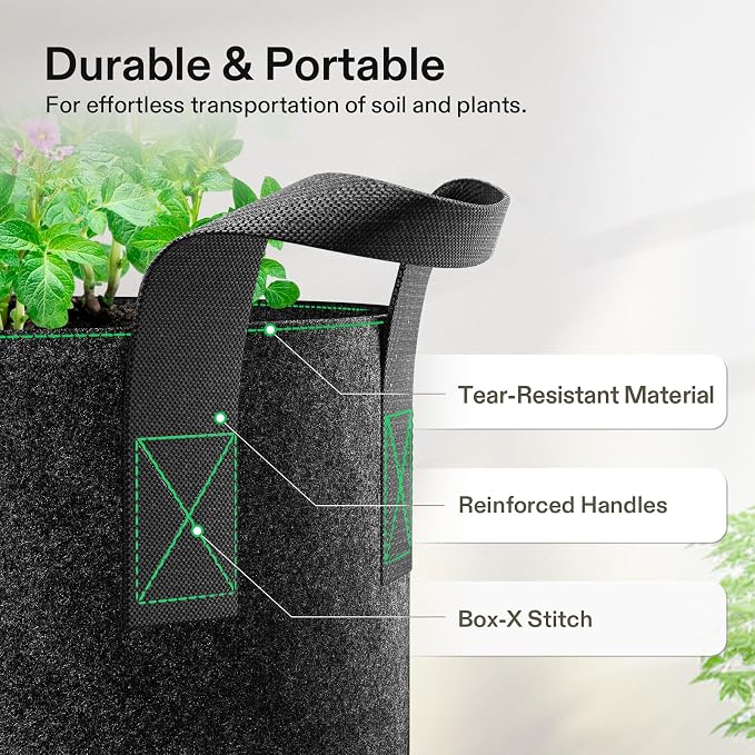 VIVOSUN 5-Pack 3 Gallon Plant Grow Bags Heavy Duty Thickened Nonwoven Fabric - Image 6