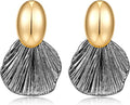 Gold Plated Earrings Dangle Chunky Fan-shaped Earrings Shell Earring for Women Two-Tone Fashion Statement Jewelry