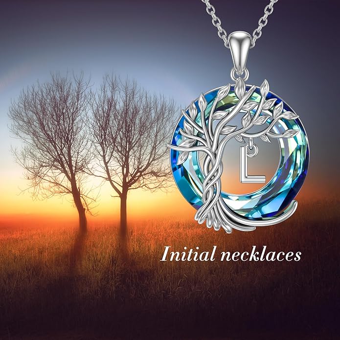 TOUPOP Gifts for Women Tree of Life Necklace 925 Sterling Silver Initial Pendant Family Tree Crystal Jewelry Valentine's Day Birthday Gifts for Her Mom Wife Girlfriend Daughter