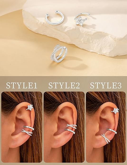 3Pcs Ear Cuffs Non Piercing for Women - Trendy 14K Gold Plated Cuffs Earrings with Cubic Zirconia - Dainty Clip On Cartilage Earring Jewelry
