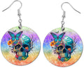 Round Wood Earrings Light Weight Printed Image Dangle Jewelry