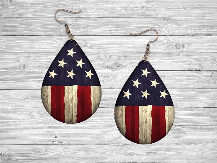 Teardrop Wood Earrings Light Weight Printed Image Dangle Jewelry, Fun and Funky