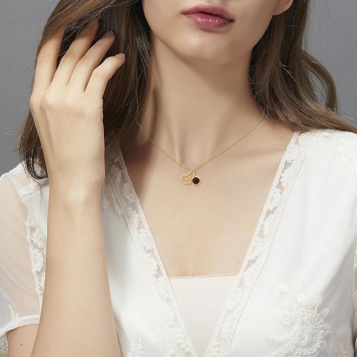 MISS RIGHT Initial Birthstone Necklace for Women - Personalized Gifts Birthday Gifts for Women Stainless Steel 18K Gold Plated Dainty Gold Zodiac Sign 12 Constellation Horoscope Necklace Jewelry