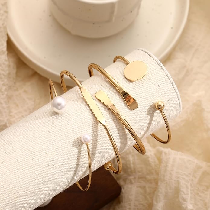 ÌF ME Gold Bangle Bracelets for Women, Indian Bangles Stackable Set, Multi Layer Textured 14K Gold Plated Chunky Bracelets Boho Jewelrys Set