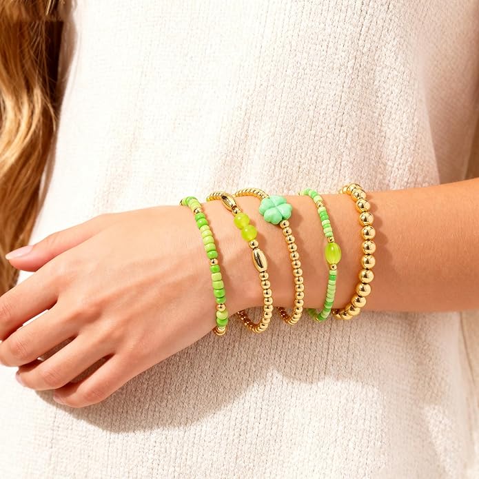 Gold Bracelets for Women Waterproof, 14K Gold Plated Beaded Cross Bracelets Set,Boho Stretch Bracelets Stackable Jewelry for Women Teenage Girls Jewelry Christmas Gifts